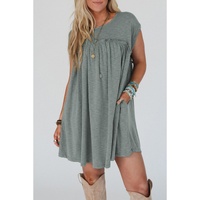 Mist Green Frilled Gathered Seam Round Neck T Shirt Dress - L thumbnail