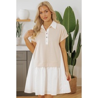 Jet Stream Shirt Collar Buttoned Patchwork Short Sleeve Mini Dress - L thumbnail