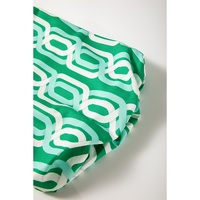 Bright Green Abstract Patterned V Neck Puff Short Sleeve Mini Dress - M thumbnail