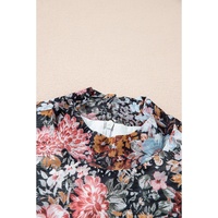 Brown Floral Allover Print Mock Neck Bodycon Long Sleeve Midi Dress - L thumbnail