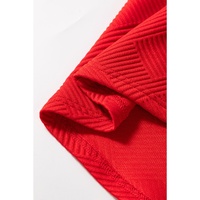 Fiery Red Textured Collared V Neck Puff Short Sleeve Shift Mini Dress - S thumbnail