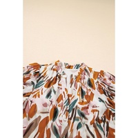 Brown Abstract Printed Puff Sleeve Button Up Braided Belt Mini Dress - L thumbnail