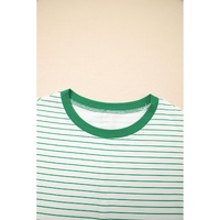Green Stripe Ruffled Short Sleeve Crew Neck T Shirt Shift Mini Dress - XL thumbnail