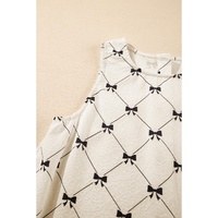 White Bow Checker Pearled Buttons Back Ruffled Sleeveless Mini Dress - L thumbnail