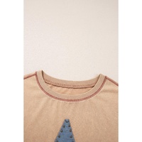 Pale Khaki Mineral Wash Stud Beaded Star Graphic Pocketed T Shirt Dress - S thumbnail
