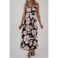 Black Floral Cutout Square Neck Knot Back Sleeveless Maxi Dress - XL thumbnail