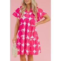Rose Polka Dot Flutter Sleeve Notched Neck Tiered Flowy Dress - M thumbnail