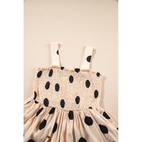 Oatmeal Polka Dot Smocked Fit Flared Sleeveless Long Dress - L thumbnail