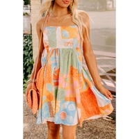 Orange Seashell Patchwork Print Self-tie Flowy Sundress - XL thumbnail