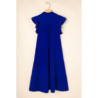 Bluing Ruffled Short Sleeve Collared V Neck Tiered Midi Dress - M thumbnail