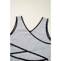 White Stripe Criss Cross Side Slits Slim Fit Sleeveless Midi Dress - L thumbnail