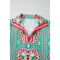 Mint Green Geometric Butterfly Print Split Neck Short Sleeve Dress - L thumbnail
