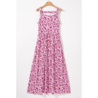 Pink Floral Cutout Back Empire Waist Sleeveless Maxi Dress - L thumbnail