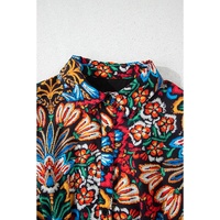 Multicolour Floral Puff Short Sleeve Shirt Mini Dress - M thumbnail