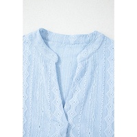 Beau Blue Jacquard Texture Flared Short Sleeve Notched Neck Mini Dress - L thumbnail