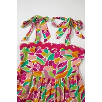 Multicolour Floral Tied Straps Ricrac Trim Maxi Dress - L thumbnail