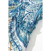 Blue Bohemian Paisley Floral V Neck Short Sleeve Mini Dress - XL thumbnail