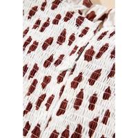Brown Abstract Printed Flutter Sleeve Smocked Bodice Short Dress - L thumbnail