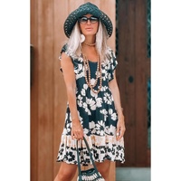 Floral Print Ruffle Sleeve Empire Waist Mini Dress - L thumbnail