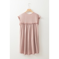 Oatmeal Frilled Trim Crew Neck Loose Fit Mini Dress - L thumbnail