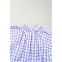 Lavendula Plaid Ruffle Wide Short Sleeve Babydoll Mini Dress - L thumbnail