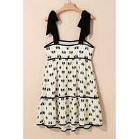 White Bow Knot Color Contrast Trim Knotted Shoulder Mini Dress - L thumbnail