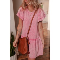 Sachet Pink Mineral Wash Raw Edge Ruffle Mini Dress - S thumbnail