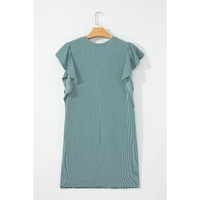 Canton Corded Ruffle Sleeve Crew Neck Shift Dress - S thumbnail