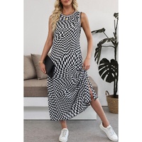 Multicolour Leopard Checkered Double Printed Reversible Sleeveless Long Dress - S thumbnail