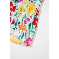 Red Floral Knotted Straps Cinched Waist Ruffle Hem Mini Dress - L thumbnail
