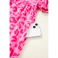 Rose Leopard Puff Sleeve Tie Front High Waist Mini Dress - S thumbnail