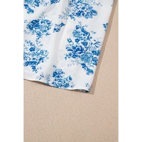 Sky Blue Floral Print Shirred Knot Shoulder Sleeveless Long Dress - XL thumbnail