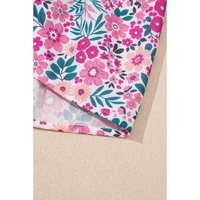 Pink Floral Collared Half Placket Short Sleeve Loose Dress - L thumbnail