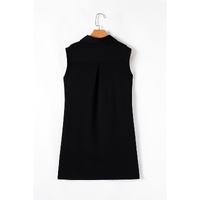 Black Sequin Patched V Neck Collared Mini Dress - L thumbnail