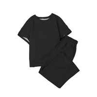 Black Textured Loose Fit T Shirt and Drawstring Pants Set - L thumbnail