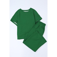 Dark Green Textured Loose Fit T Shirt and Drawstring Pants Set - XL thumbnail
