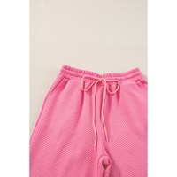 Strawberry Pink Textured Loose Fit T Shirt and Drawstring Pants Set - L thumbnail