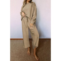 Khaki Ultra Loose Textured 2pcs Slouchy Outfit - S thumbnail