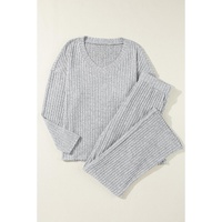 Light Grey Ribbed Knit V Neck Slouchy Two-piece Outfit - S thumbnail
