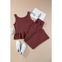 Red Dahlia Solid Color Ribbed Ruffle Tank Top and Pants Set - L thumbnail