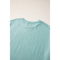 Iceland Blue Ribbed Textured Knit Loose Fit Tee and Shorts Set - S thumbnail