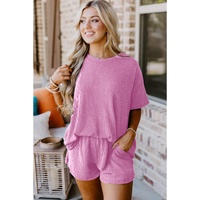 Phalaenopsis Ribbed Textured Knit Loose Fit Tee and Shorts Set - L thumbnail
