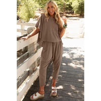 Simply Taupe High Low Boxy Fit Tee and Crop Pants Set - L thumbnail