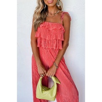 Pale Chestnut Ruffle Tiered Cami Pleated Wide Leg Pants Set - L thumbnail