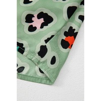Green Leopard Print Short Sleeve Shirt and Wide Leg Pants Set - M thumbnail