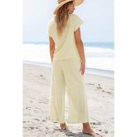 Apricot Metallic Lattice Textured Casual Two Piece Set - M thumbnail