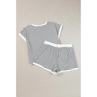 White Stripe Contrast Edge Tee and Shorts Set - S thumbnail