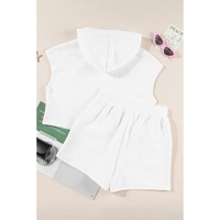 White Textured Cropped Hoodie and Shorts Set - L thumbnail