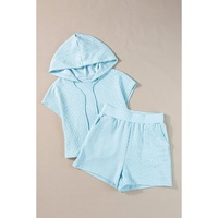Beau Blue Textured Cropped Hoodie and Shorts Set - XL thumbnail