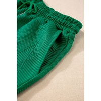 Dark Green Textured Ruffle Split Top and Drawstring Shorts - L thumbnail